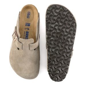 Birkenstock Boston Taupe Suede Soft Footbed Regular Width Ladies 8/ Mens 6